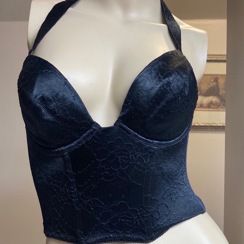 Black Lace-Detailed Bustier Halter Top
